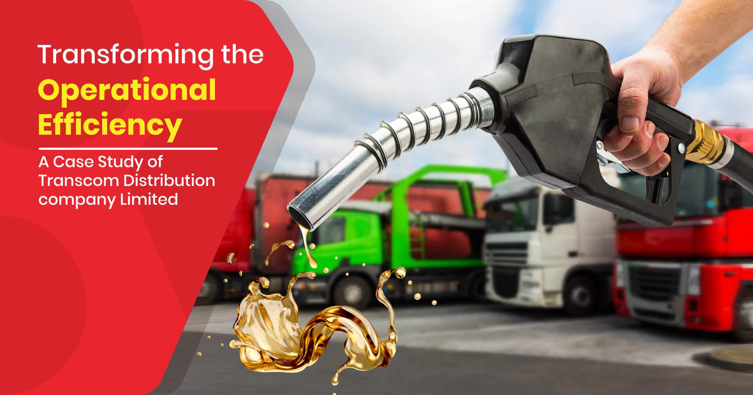 Fuel nozzle dispensing fuel into trucks at a transportation yard.