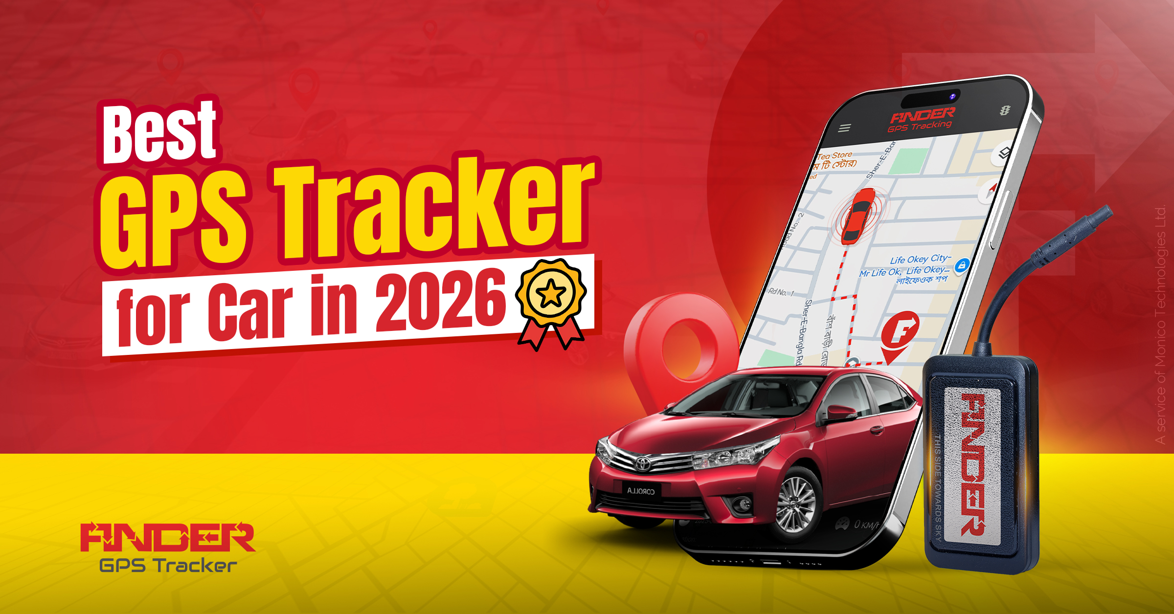 Finder GPS Tracker for Car in 2026 with smartphone app and device.